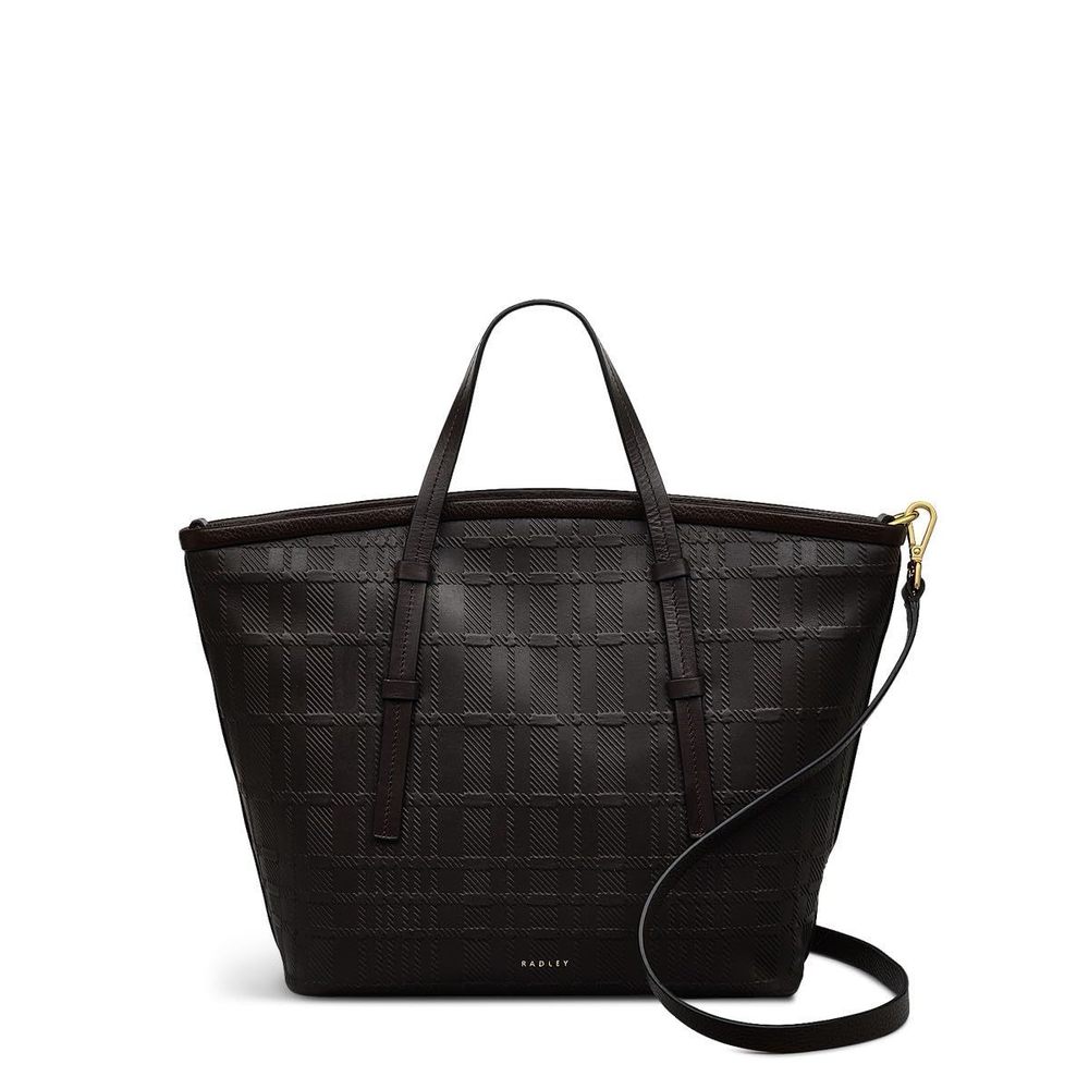 London Bridgewater 2.0 Check Medium Leather Ziptop Satchel Bag, Dark :D